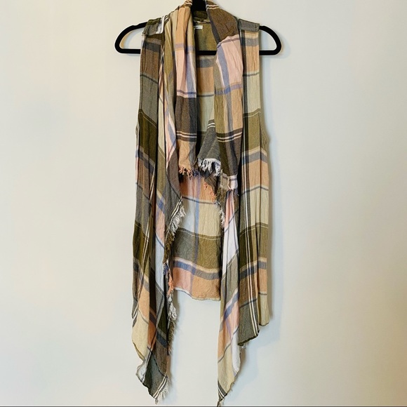 Maurice’s Waterfall Plaid Open-front Vest Shawl - Picture 2 of 3